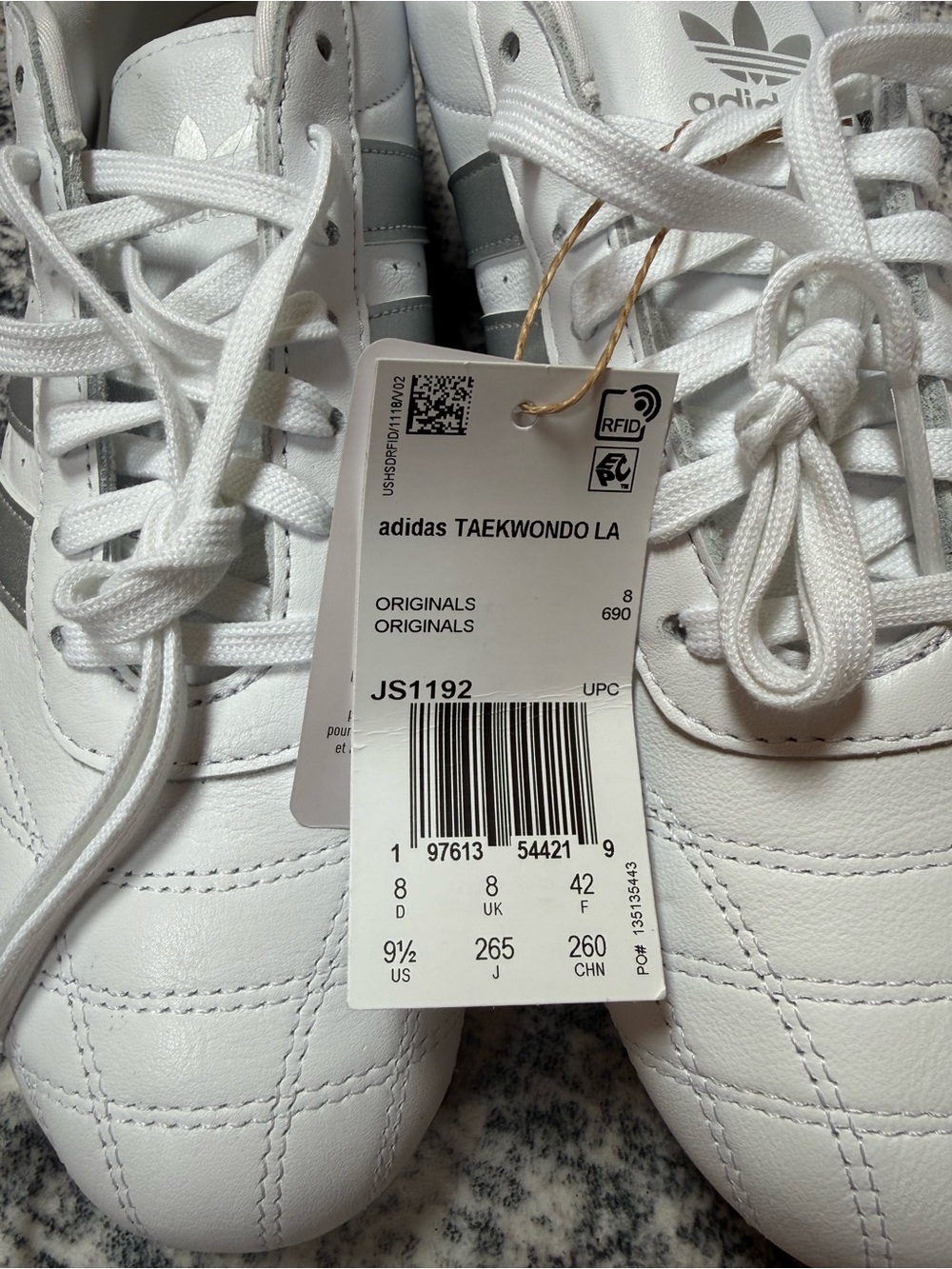Adidas White Taekwondo Sneakers with Silver Stripes - Picture 2 of 4